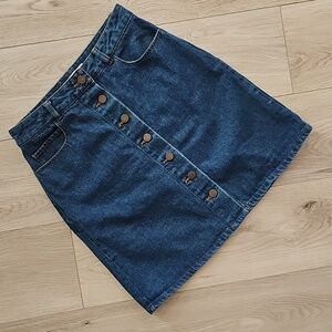 Twik Full Button Down Front Denim Mini Skirt, Small